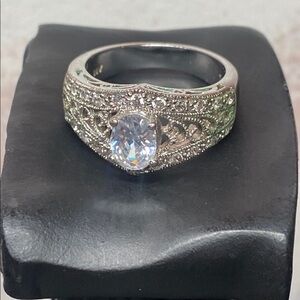 Vintage Art Deco Faux Diamond Silver Tone Ring by Avon Size 10